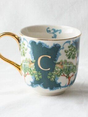 Lou Rota For Anthropologie Nature Table Monogram “C” Chameleon Mug Gold Accents